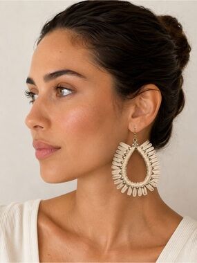 Plunder Cream Raffia Statement Coastal Earrings